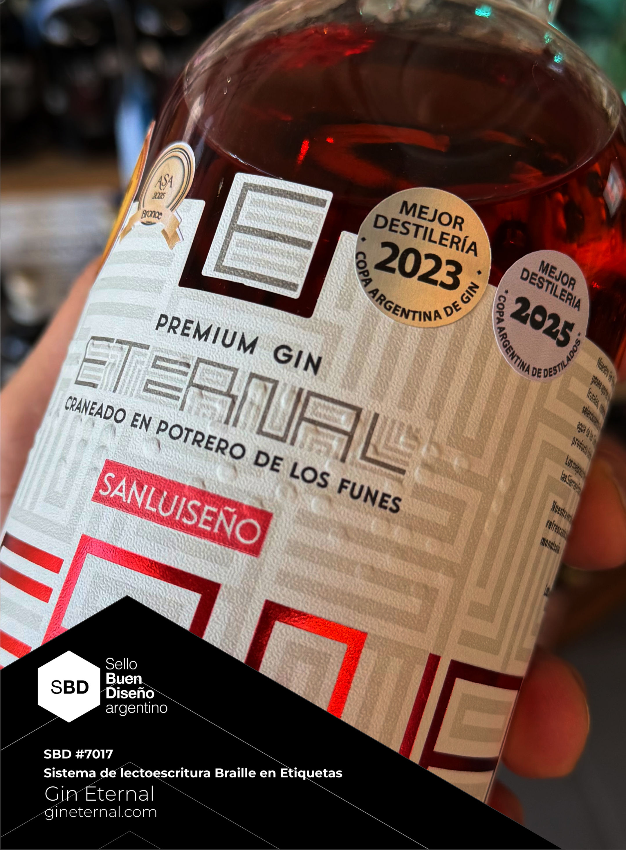 Gin Eternal reconocido con el Sello de Buen Diseño Argentino por su sistema Braille